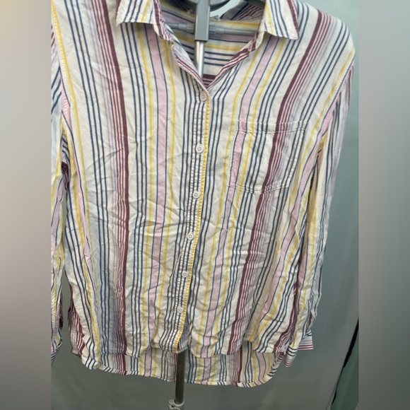 BeachLunchLounge Womens Alex Shirt Long Sleeve Button Up Multicolor Stripe Large - Picture 2 of 8
